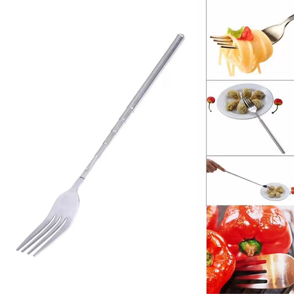 Giantree Forchetta Telescopica, 1 pz 22-64cm in acciaio inox lunga telescopio forcella allungabile forchetta da barbecue manico lungo forchetta per posate forchetta da dessert