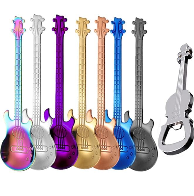 Set De 6 Cuillères à Café En Forme De Guitare - Acier Inoxydable 304 - Cadeau Musicien, Décoration Cuisine - 9