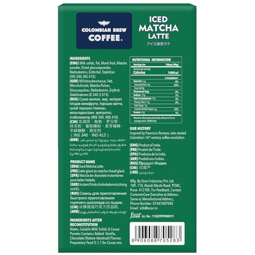 Image of Colombian Brew Iced Matcha Latte Premix | Instant Japanese Matcha Green Tea Latte | 3 Sachets x 20g (60g) | Creamy Cafe Style Iced Matcha Drink