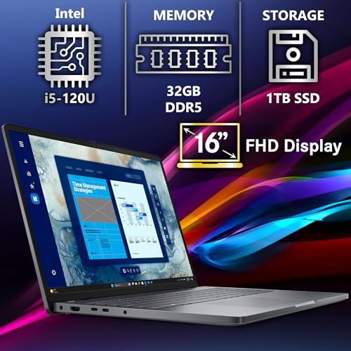 Image of Dell Pro 16(Next-gen Latitude 3550) 16 inch FHD+ Display Business Laptop, Intel 10 Core i5-120U, 32GB DDR5 RAM, 1TB SSD, WiFi 6E + BT, Backlit Keyboard, HD Webcam, RJ-45, Win 11 Pro