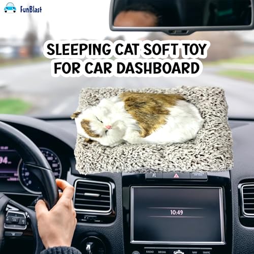 Image of FunBlast Cute Sleeping Cat Plush Toy with Meow Sound, Gift for Kids, Toy Accessories for Car Dashboard (Brown-1)