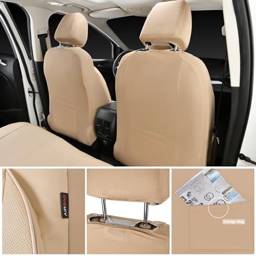 Image of CAR PASS Leather Seat Covers Full Set Universal Water Resistant 3D Foam Back Support, Luxury Comfort Automotive 5 Seat Covers All Season Fit for SUV,Sedan,Van, Airbag Compatible Elegance (Beige)