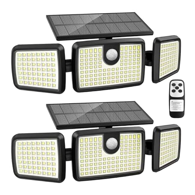 Solar Lights Outdoor, Quick Charge Solar Motion Deck Lights Outdoor for Deck with 232LEDs High Brightness, Larger Built-in Tempered Glass Panel, Sensitive PIR Motion Inductor (Remote,2 Pack)