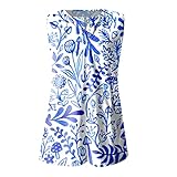 Anlass: Alltag Damen Sommer Mode Feder Print Muster Ärmellos T-Shirt Tank Top Damen Weiß Top, blau, Small
