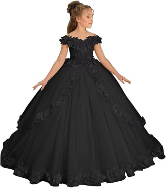 Off Shoulder Flower Girl Dresses for Wedding Tulle Pageant Dresses for Girls First Communion Dress