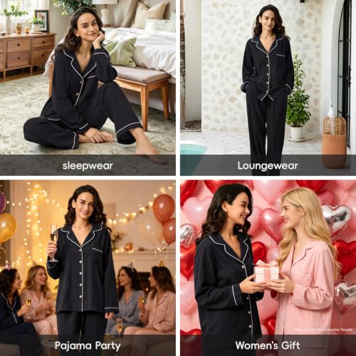 Image of BESTOUCH Womens Pajama Sets: 100% Cotton Muslin Linen Feel | Button Soft Comfy Breathable Classic Sleep Pjs 2 Piece