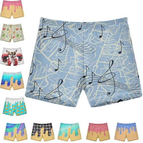 Boys Swim Trunks Quick Dry Kids Bathing Suit Music Tropical Leave Toddler Swim Shorts Boardshorts Swimwear
