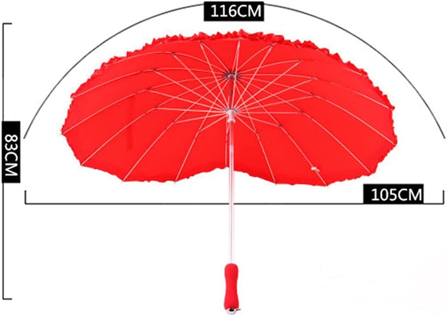 Forever Love Parasol Lace Heart-shaped Red Umbrella Girls Umbrella for Valentine, Wedding, Engagement and Photo Props (Red)