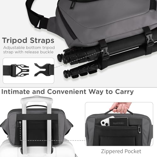 Image of TAAOKA Camera Sling Bag,Travel Waterproof Camera Case with Tripod Holder,DSLR /SLR /Mirrorless Small Camera Bags Crossbody for photographers (Grey)