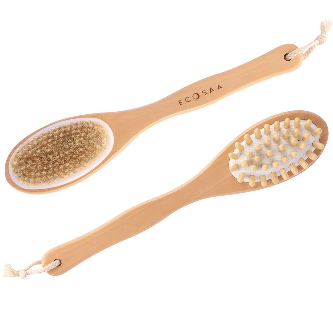 Ecosaa Double Side Wooden Bath Brush with Soft Natural Bristles, Gentle Body Exfoliating Bathing Brush for Deep Cleaning Shower Scrubber, Long Handle Body Back Scrubber for Dead Skin Removal-image-14