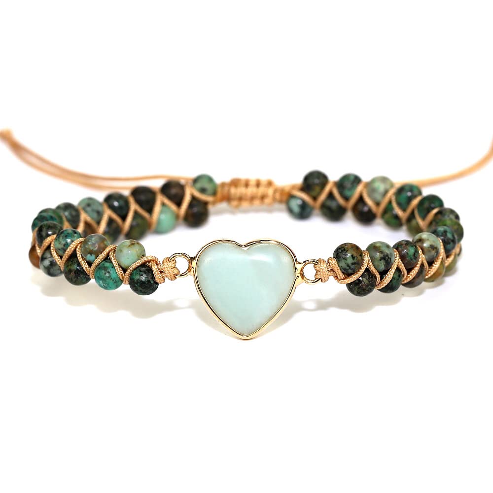 Women Boho Wrap Bracelet,Handmade Natural Stone Crystal Emperor Beads Heart Bracelet, Fashion Bohemian Jewelry Gift for Women