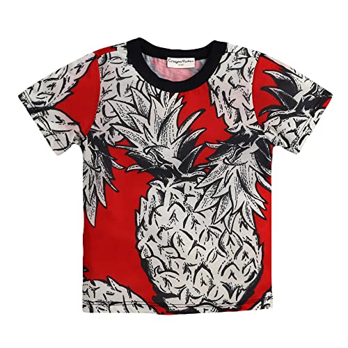 Image of Hopscotch Baby Boys Cotton Pineapple Printed Short Sleeves Regular Fit T-Shirt