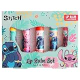 Kids Lip Balm Stitch Set (5 Fun Flavours: Vanilla, Grape, Orange, Bubble Gum, Cherry) - Cute Alien Design, Moisturising Lip Balm for Children - Great Gift for Girls and Boys.