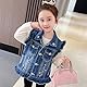 SXSHUN Weste Mädchen Jeansweste Kinder Jeans Jacke mit Erdbeer Muster Denim Jacket mit Krone Outdoor Kinderjacke Ärmellose Mantel Frühling und Herbst, Blau+Schmetterling, 116