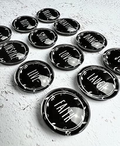 Babypop! Newest Design Black 12 Pack Round Glass Refrigerator Magnets, Trendy Inspirational Magnet Gift Set For Fridge Cute Decorative Motivational Whiteboard Magnets For Office Locker Home & Kitchen #TOP1