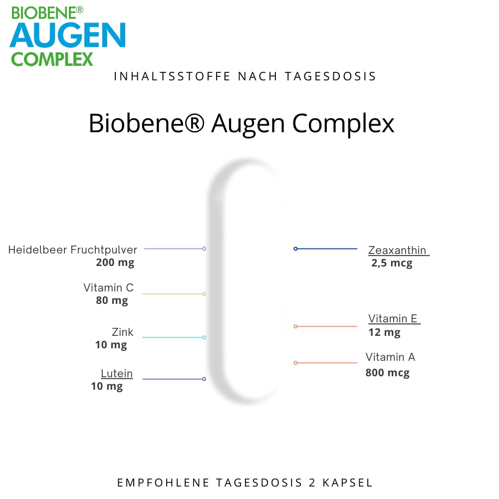 Augen Complex, Nahrungsergänzungsmittel mit Vitamin A und Zink als Beitrag für den Erhalt der Sehkraft. Plus Anthocyane aus der Heidelbeere - (1 x 60 Kapseln)