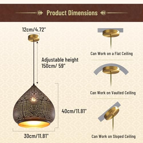 Image of Modern Pendant Lighting Black Metal Hanging Lamp Moroccan Chandelier