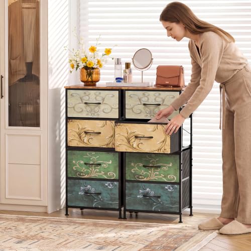 Image of WLIVE Small Dresser Nightstand for Bedroom, 4 Drawers, Floral