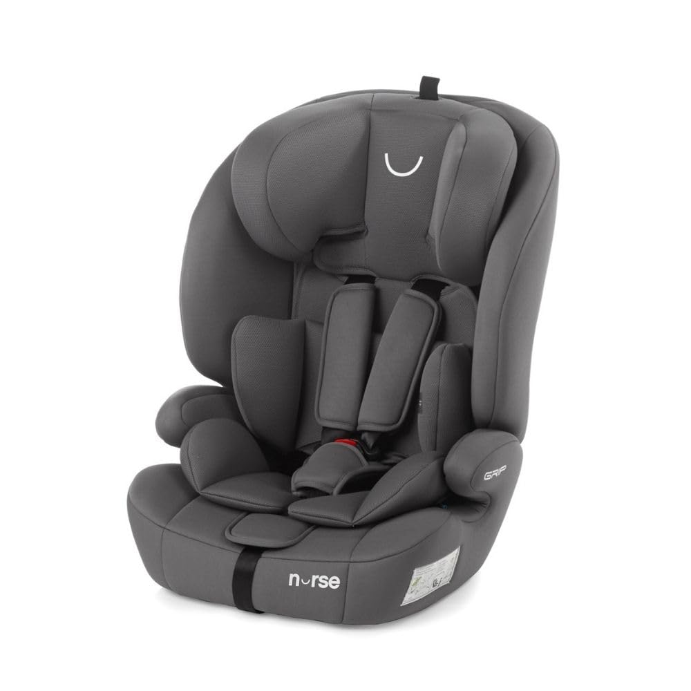 Nurse by Jané Grip Siège Auto i-Size 76–150 cm, 2–12 Ans, Sans Isofix, Installation Ceinture, 9 Positions, Groupe 1 2 3, Gris