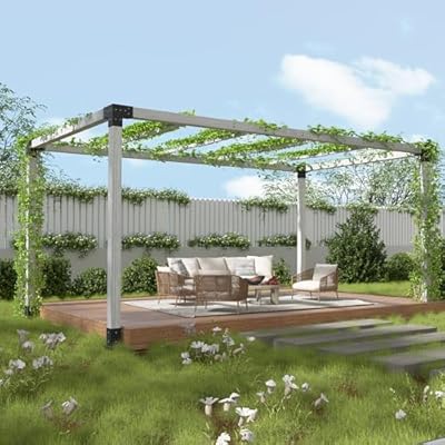 LUXIJOY 10' x 13' Wood Pergola Outdoor, Wooden Pergola Grape with Stable Structure for Climbing Plant Support, Painted Wood Frame for Garden Porch Beach with Expansion Screws Included, Grey