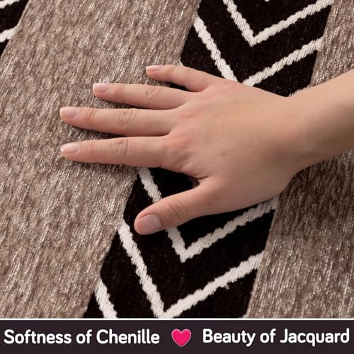 Image of HOKIPO Complete (Seat+Back+Arm) Sofa Mat Set for 2 Seater Sofa |Premium Chenille Sofa Covers with Curve Edges, 'Serene Curves Series' - Nomad Chevron (IN-995+1002+1001 * 2 - D5)