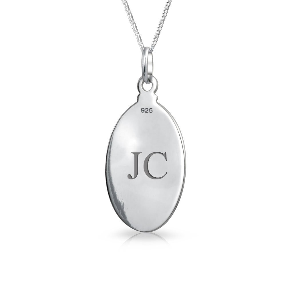 Bling Jewelry Personalisierte Unisex Religiöse Medaille Medaillon Oval Rund Heilige Theresa Heiliger Christopher Anhänger Halskette Für Frauen Männer Teenager Oxidiertes .925 Sterlingsilber Anpassbar