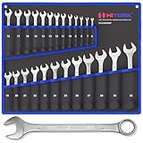 HITORK 25 Piece Metric Wrench Set (6-32 mm) CrV Steel Matt Finish with Polished Head 12 Point Box End 15° Offset Roll Up Pouch Durable Combination Wrench Set for Home, Garage & Auto Repair