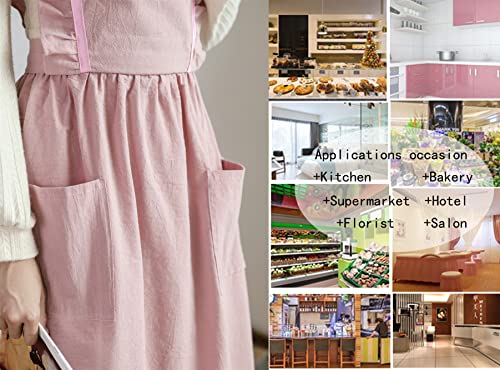 Girls Women Pleated Cotton X Back Long Aprons Home Kitchen Garden Art Pinafore Florist Shop Overalls (Pink, 35Wx 42L) #TOP3