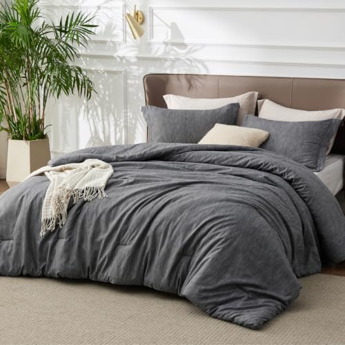Image of Bedsure Full Comforter Set - Charcoal Grey Soft Bedding for All Seasons, Cationic Dyed Bed Set, 3 Pieces, 1 Full Size Comforter (82 inchx86 inch) and 2 Pillow Shams (20 inchx26 inch+2 inch)