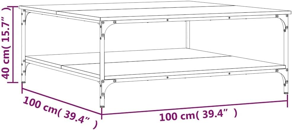 Line drawing showing coffee table dimensions: 100 cm width, 100 cm length, 40 cm height