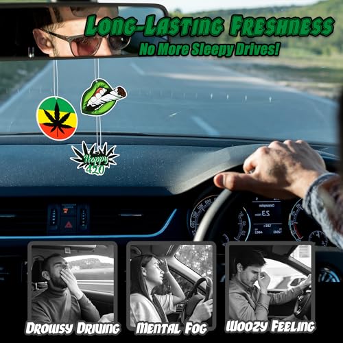 8 Pcs Weed Car Air Fresheners Green Pot Leaves Smoking Marijuana Incense Chips Scented Diffuser Rearview Mirror Happy 420 Cannabis Have a Dope Automotive Interior Hanging Accessories Gifts for Stoner - Image 3