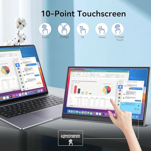 Image of QQU 14 inch Portable Touchscreen Monitor, 1920 x 1200 IPS /HDR Ultra-Slim Travel Display with VESA Mount & Smart Cover, Kickstand & Speakers, HDMI USB-C External Monitor for Laptop, PC,Phone, Tablet, PS4 /5