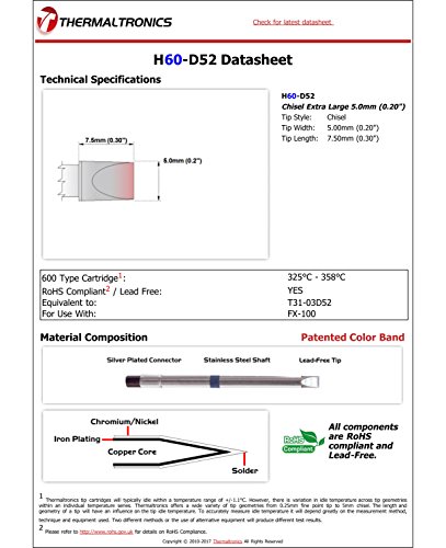 Image of Thermaltronics H60-D52 Chisel Extra Large 5.0mm (0.20in) interchangeable for Hakko T31-03D52