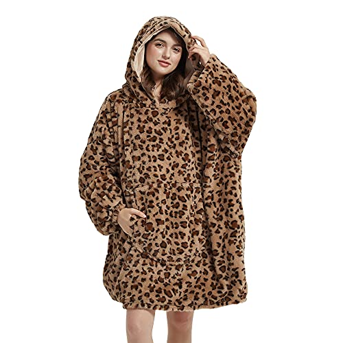 Viviland Oversized Hoodie Fuzzy Blanket Sweatshirt Super weicher warmer bequemer Riesenpullover mit großer Fronttasche Geschenke für Frauen Männer Teenager Kinder Gepard Print Braun