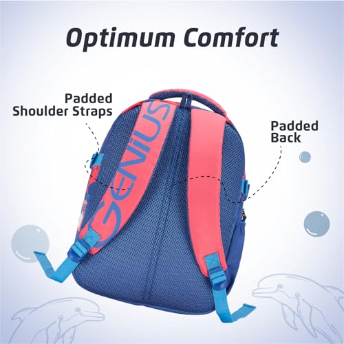 Image of Safari Genius Dolphin 23L Kids Printed Backpack, 2 Compartments, Bottle Holder, Front Pocket, School Bag for Boys and Girls, Bag for Kids, Hidden Pocket