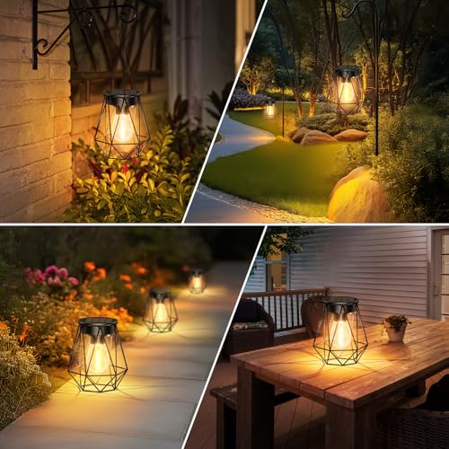 Lampes solaires RECHOO en métal blanc chaud avec fixation suspendue étanche - 7