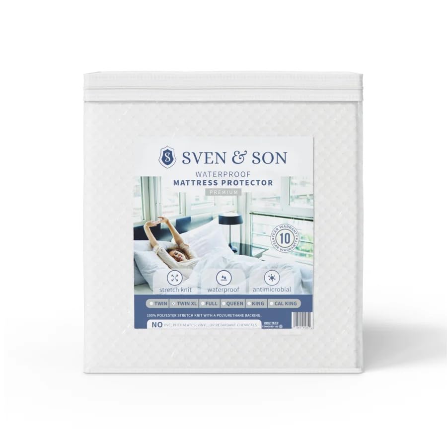 Sven Son Waterproof Mattress Protector Smooth Premium Cotton Stretch Knit Protector Machine Washable and Breathable Mattress Cover Fits