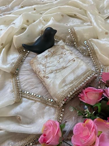 Image of Space Sattin Multi Sequence Full Worked Saree With Original Mirror Lace & Havey Sequence Full Worked Unstitched Blouse Piece
