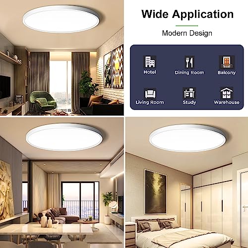 LightingWill 24 Inch LED Flush Mount Ceiling Light Fixture, 2800K Warm White, 5600LM, 45W, Flat Modern Round Lighting Fixture, 400W Equivalent White Ceiling Lamp for Kitchens, Bedrooms.etc.