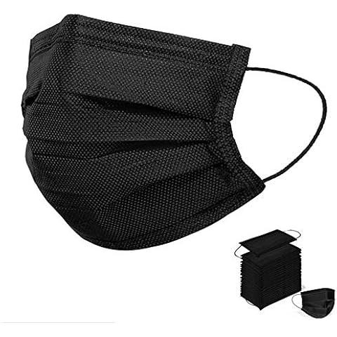 VINMEN Disposable Face Masks Blue Facemask Face Shield Filter Mask Protective 3-Ply Breathable Comfortable Nose/Mouth Coverings for Home & Office (100PCS, Adult Black) Cover