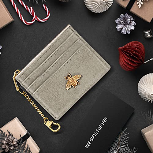 Image of SEAVILIA Card Holder Keychain Wallet for Women with ID Window RFID Coin Purse Bee Gifts Slim Minimalist Small Wallet