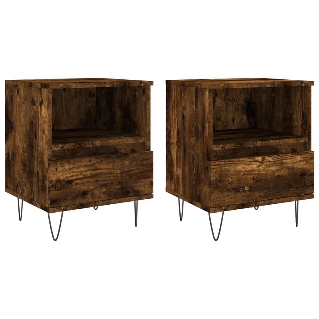 Table de nuit élégante en chêne fumé lot de 2 meubles de rangement aux finitions soignées