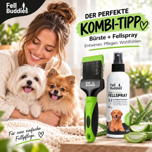FellBuddies® Flexible Zupfbürste für Hunde - Professionelle Hundebürste zum lösen von Knoten und Verfilzungen | Sanfte Fellpflege