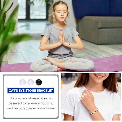TempBeau Game Day Bracelet for Boys Girls, Black White Cat's Eye Beaded Stretch Cross Bracelet, Team Spirit Jewelry for Football Baseball Cheerleading - image 9