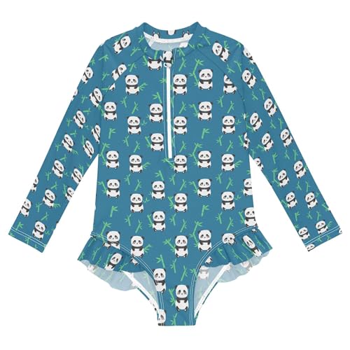 Cute Panda Girls Long Sleeve Rashguard Swimsuit UV Protection One-Piece Swimwear Bathing Suit B0404202