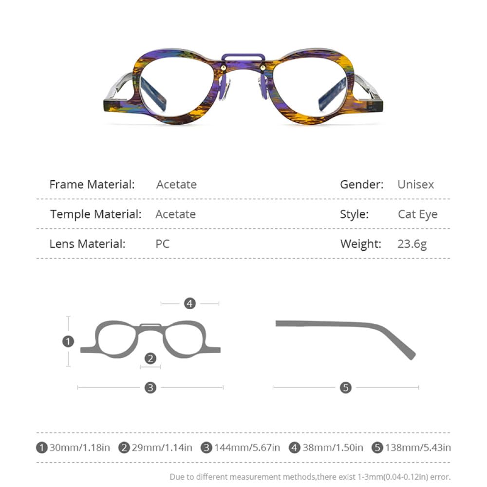 MUTYNE Montura de gafas de acetato para hombre, anteojos redondos pequeños Retro Vintage, gafas para mujer