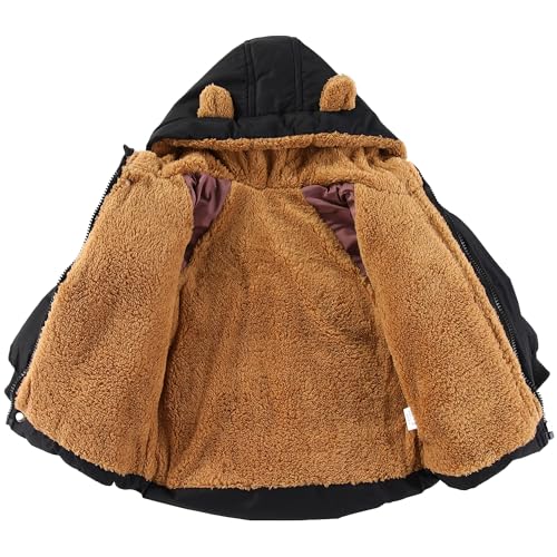 AIWUHE Toddler Winter Coat Boys Girls Down Jacket Hooded Fleece Warm Outwear 3D Ear Padded Puffer Jacket With Pockets 1-6Y3