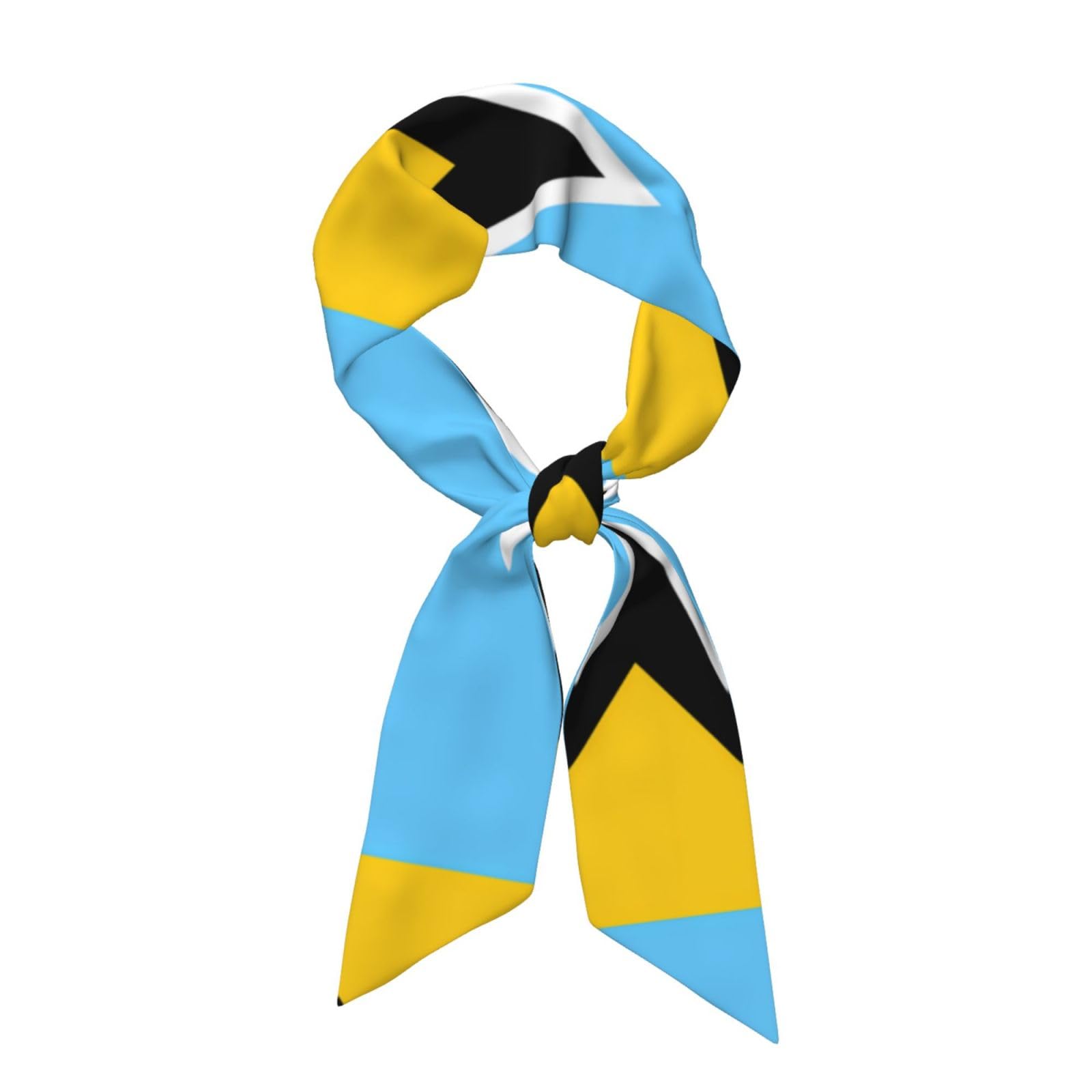 Kastiong Unisex Black Elegant Flag Of Saint Lucia Print Satin Scarf - Classic Accessory For Neck, Hair & Bag | Thoughtful Gift For Women, One Size, One Size