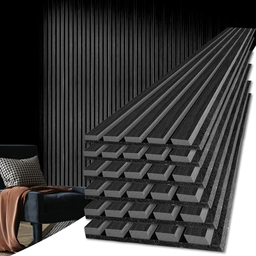 Art3d 6-Piece Wood Slat Acoustic Panels for Stylish Decor and Noise Reduction 3D Textured Panel for Ceiling and Wall Matte Black