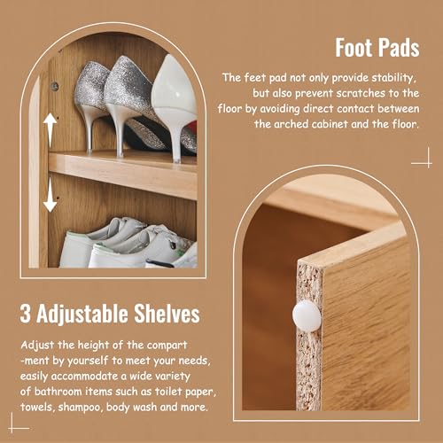 Image of IFBUY 67 inch Tall Arched Bathroom Storage Cabinet, 8-Tier Modern Farmhouse Storage Cabinet with Adjustable Shelves, Wood Freestanding Cabinet for Bathroom, Living Room, Entryway, Hallway (Natural)